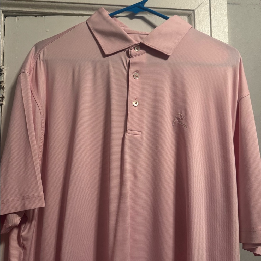 Men’s Rhoback polo size XL, color is light pink and white.